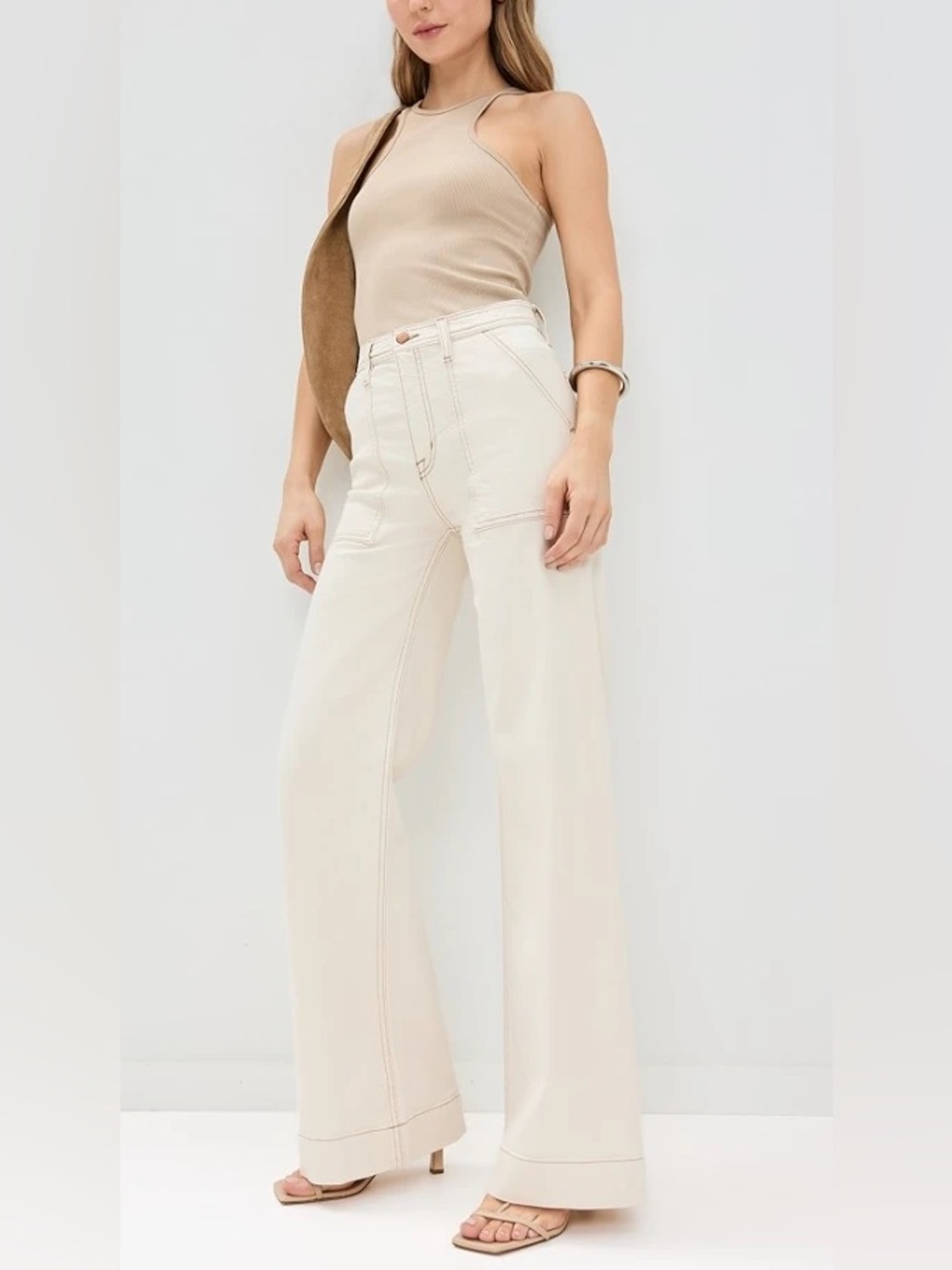 Pistola Penny Utility Wide Leg Jeans 30 Cream Denim Ecru Minimalist Quiet Luxury
